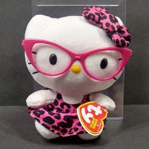 Hello Kitty Sanrio TY Fashionista Pink Eyeglasses Leopard Print Dress 6"t Plush